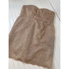 David’s Bridal Short Strapless All Over Lace Dress Tan Sweetheart Neck Mini 18 