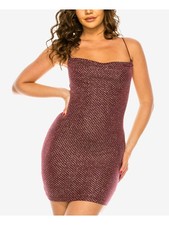 B DARLIN Womens Maroon Lined Spaghetti Strap Mini Body Con Dress 1516