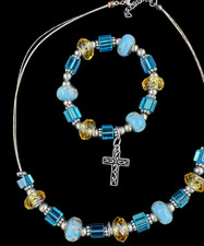 Multi Turquoise  Bronze Crystal Beaded Wire Necklace  Bracelet A62 