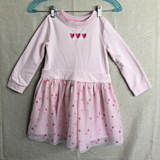 Girls Holiday Valentines Heart Dress Tulle Pink Knee Length Size XS 4/5 