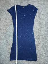 Rue 21 Knit Sweater Mini Dress Blue With Sequins Size Small Y2K Vintage Holiday
