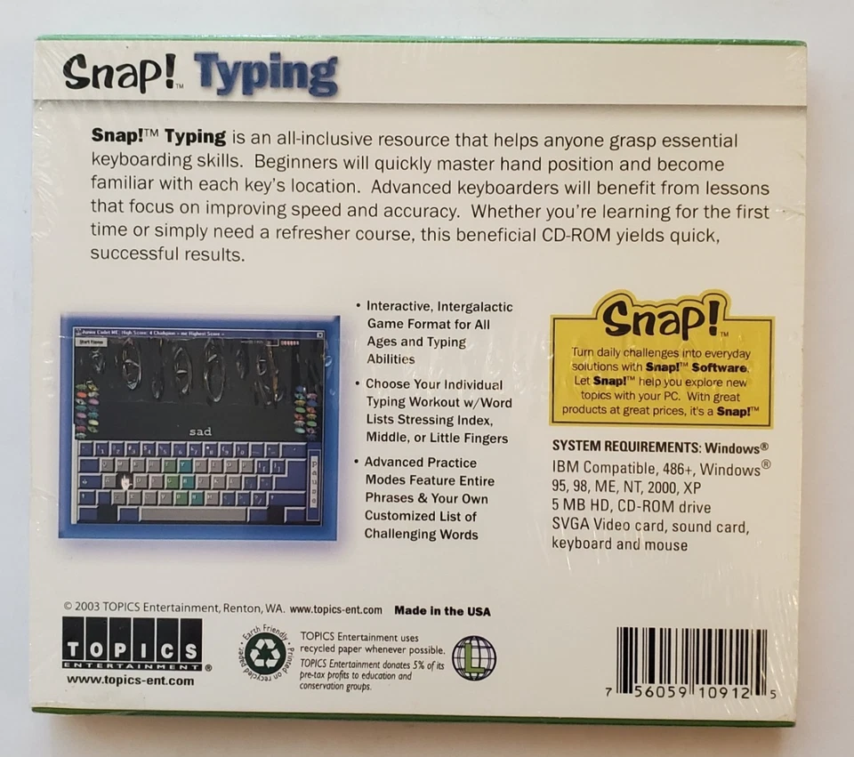 Snap! Typing Software for Windows PC 95/98/ME/NT/2000/XP, New See Description - Image 2 of 3
