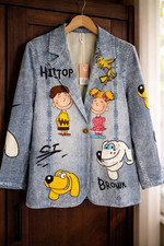 Oversize Damen Blazer Jacket Denim Optik Bunt...