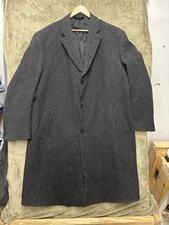 JOS A BANK Vtg Dark Gray Herringbone Wool Trench Coat Long JACKET Men's 46L