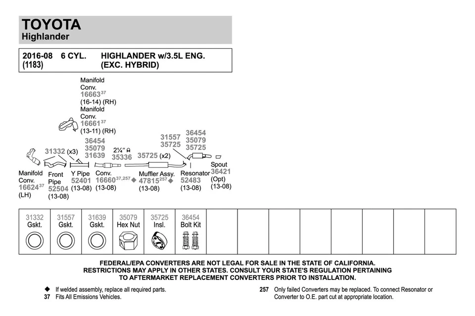 For Toyota Highlander 2004-2013 Walker 52401 Aluminized Steel Exhaust Y-Pipe - Imagem 2 de 4