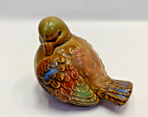 Ceramic Chubby Bird Art Pottery Figurine Dove Pigeon Glazed Multicolor