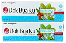 Dok Bua Ku Fresh Cool Herbal Toothpaste Mint Fresh Breath Twin Lotus 150g x 2
