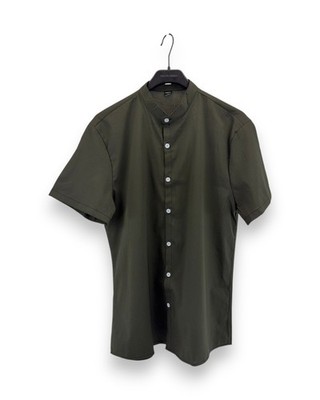 Shein Damen Hemd Bluse Gr. L Kurzarm Grün geknöpft mit Stehkragen Oberteil
