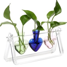 NEW Heart Glass Plant Propagation Station with Clear Acrylic Stand 3 Vases 