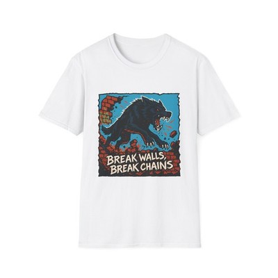 Unisex Softstyle T-Shirt Feral Wolf Graffiti Chaos Street Art Sky Blue Scene