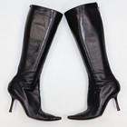 Jimmy Choo Peony Black Leather Pointed Square Toe Knee High Heeled Boot IT 39
