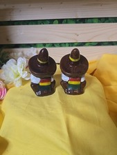 Vintage 70's Siesta Sombrero Mexican Pottery Salt  Pepper Shakers 4" Japan Made