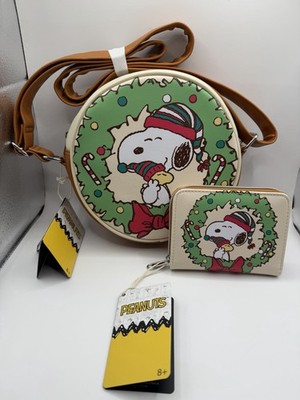 Loungefly Peanuts Snoopy Woodstock Christmas Wreath Bag & Wallet Set Bundle