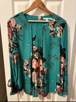 Boden Teal Floral Button-Up Blouse