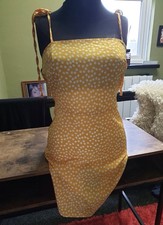 Yellow Mini Dress With Ditsy White Floral Design - Size Small