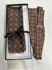 Mens Setazone Brown Floral Bow Tie with Matching Pocket Square NEW