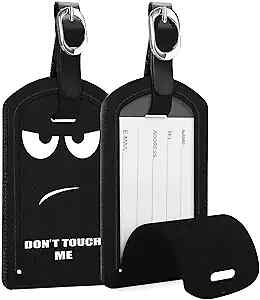 2 Pack Luggage Tags,  Leather Name ID Labels with Privacy Cover Don't Touch Me