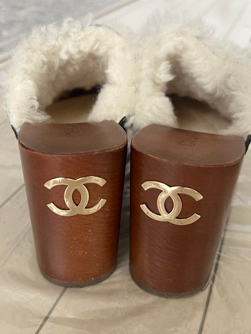 CHANEL Boa Heel Clogs Sabo Sandals Mules Pumps Shoes Women Size EU