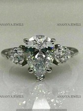 Moissanite 3 CT Pear Cut Three-Stone Wedding Ring Real 925 Sterling Silver SZ-7