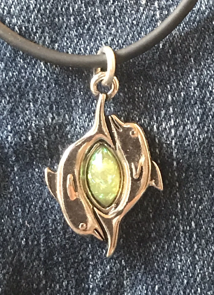 Collar Colgante Doble Plata Delfín/Ópalo * Amante de los Delfines* Regalo * Foto 3 de 4