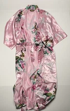 Babeyond Women’s Robe Kimono Belted Satin Pink Floral Peacock