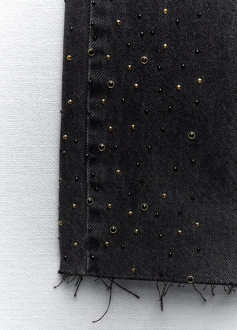 ZARA Z1975 STRAIGHT HIGH-WAIST CROPPED BEADED JEANS BLACK ZARA Z1975 STRAIGHT HIGH-WAIST CROPPED BEADED JEANS BLACK
