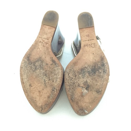Auth CHRISTIAN DIOR Summer Art D Sanda 10 Tortoiseshell Gold Wedge Sandals 38 - 第 6/12 張圖片