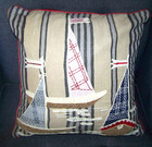 New ListingPier 1 One Embroidered Coastal Sailboat Linen Blend Throw Pillow Cover Nautical