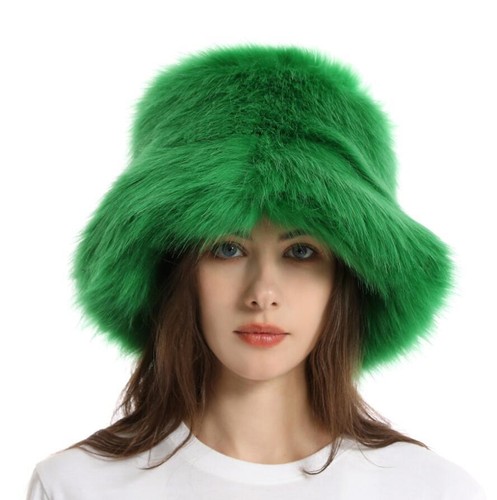 Women's Faux Fur Furry Winter Warm Hat Wide Brim Fashion Cap - Afbeelding 1 van 23