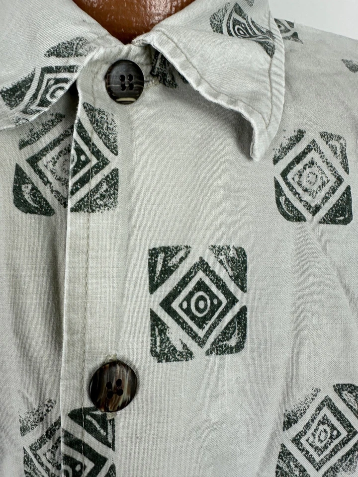 Camisa Hawaiana Cherokee Años 90 De Colección Hombres Grande Geométrica Tribal Tiki Algodón DEFECTUOSA Foto 4 de 4
