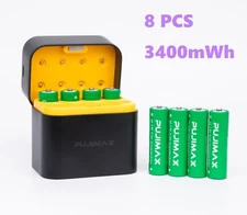 3400mWh 1.5V AA Rechargeable Li-ion Batteries with Integrated Charing Box 8 PCS