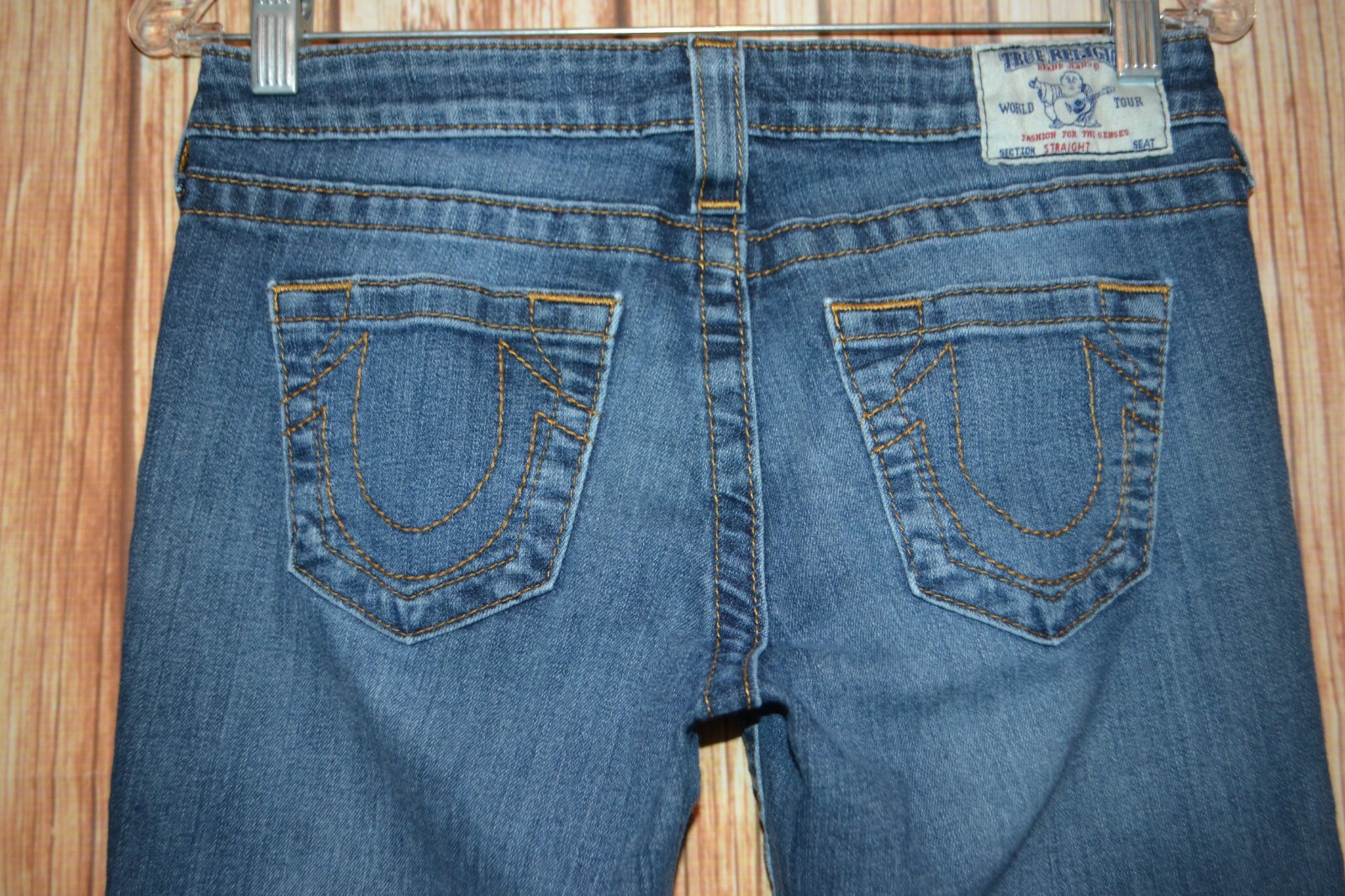 True Religion Women's Straight No Pocket Flaps Blue Denim Jeans Sz 28x33 thumbnail 7