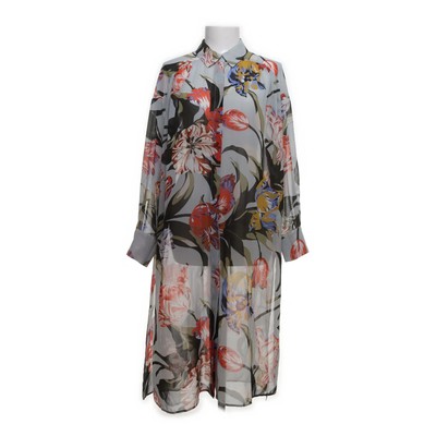 Zara Basic, Blusenkleid, Größe: L, Grau/Grün/Mehrfarbig, Polyester, Blumen #bA7