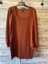 SHEIN Scoop Neck Lantern Sleeve Bodycon Dress Size Large Rust Brown