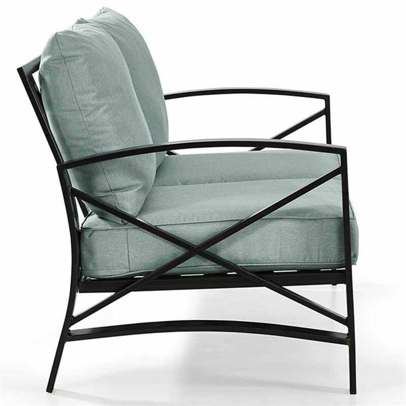 Crosley Kaplan Metal Patio Loveseat in Oil Bronze and Mist 710244219181