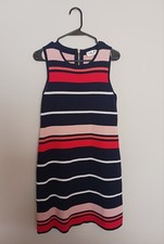 ELIZA J Knit Sheath Navy Blue, Red, Pink Striped Dress Stretch Size SMALL