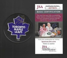 Mike Palmateer Signed Toronto Maple Leafs Ravens Athletic Puck JSA COA