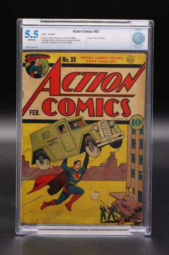 Action Comics (1938) #33 Wayne Boring CBCS 5.5 OW Pages Origin Of Mr. America - Picture 1 of 2