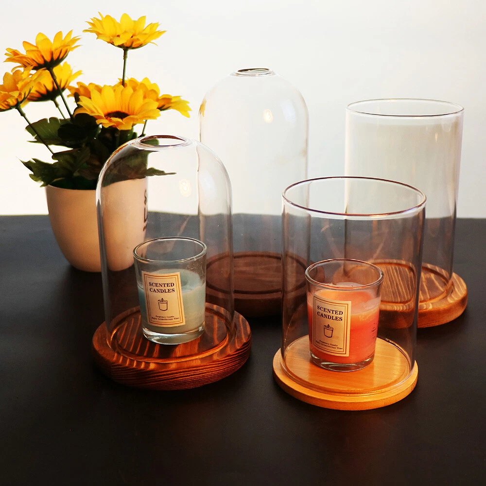 Clear Candle Aromatherapy Holder Stand Glass Cover Tube Top Open