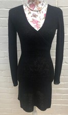 Made In Italy Black Faux Wrap Dress Mohair Blend 10 12 Small Belted