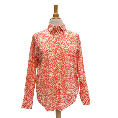 Liberty Fabric Pink Orange Floral Cotton Long Sleeve Button Down US 6