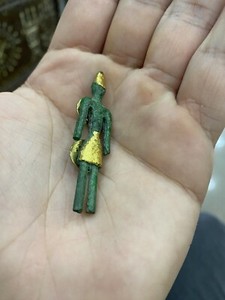Authentic Antique Ancient Brooch Phoenician Bronze Gold Plated Greek Old Rare Statue