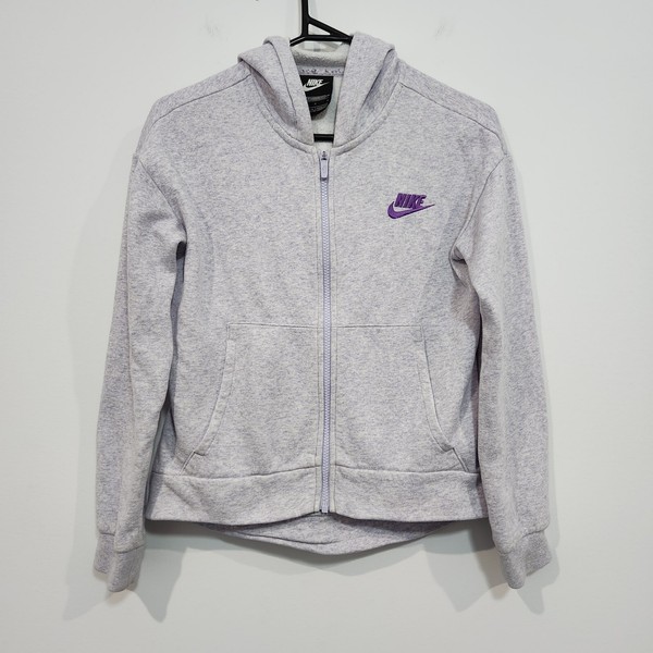 Nike Womens Grey Full Zip Up Hoodie Size Large Cropped Sweatshirt 