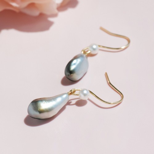 Pendientes de perlas de agua salada barrocos tahitianos de plata natural oro amarillo 14 K - Imagen 3 de 6