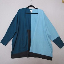 Chicos Cardigan Sweater Large XL Color Block Open Dolman Lagenlook Oversized