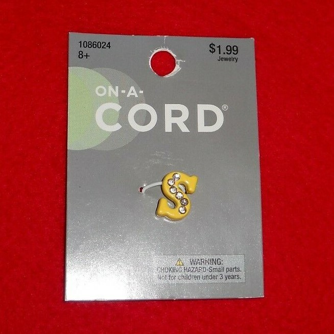 * New ~ Slider Charms Yellow Letter {  S } ~ by ON-A-CORD   MSRP $1.99