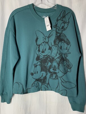 Mickey & Friends Womens Sweatshirt Medium Green Disney Ladies Adult Cropped NWT