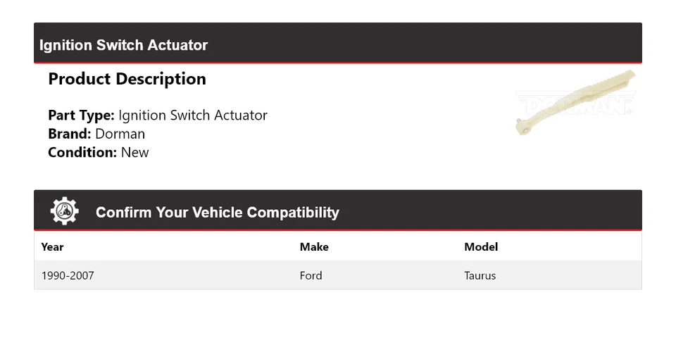 Actuador interruptor de encendido para Ford Taurus Dorman 1990-2007 1991 1992 1993 1994 Foto 2 de 4