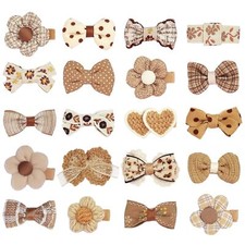 Girl Hair Clips Brown Flower Fabric Snap Hair Clips Fully Lined Alligator Cli...