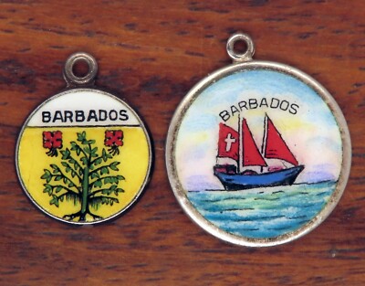 Vintage silver BARBADOS CARIBBEAN ISLAND SOUVENIR ENAMEL TRAVEL SHIELD charm